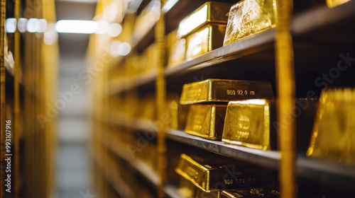 Gold bars being stacked in a vault, symbolizing financial security and wealth, gold vault, banking and security