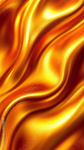 Abstract golden silky wavy smooth fabric material background. Vertical (9:16)