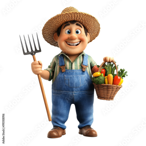 Friendly Cartoon Farmer with Basket of Fresh Produce photo