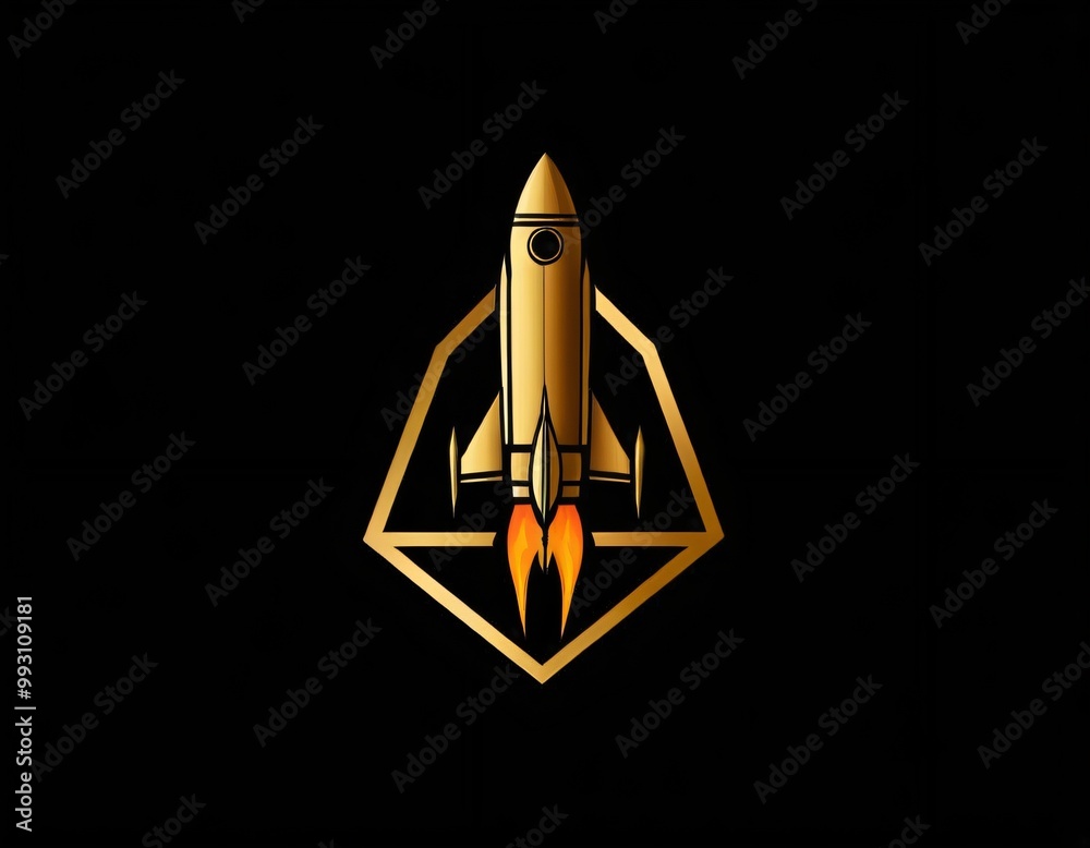 An illustration logo of Golden Rocket Logo Sign with black background. Ai generated image. An illustration logo of Golden Rocket Logo Sign with black background. Ai generated image.