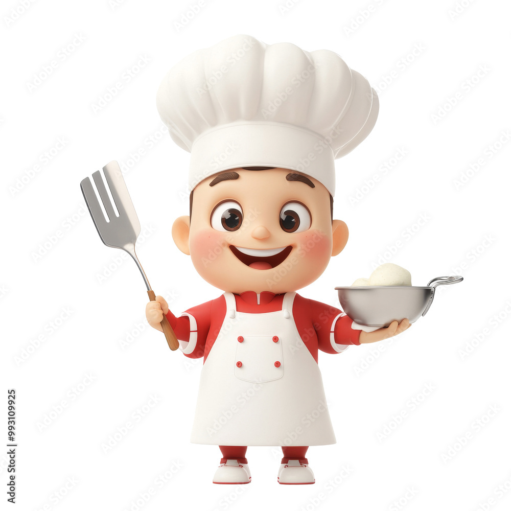 Adorable 3D Chef Character with Spatula and Bowl Adorable 3D Chef Character with Spatula and Bowl