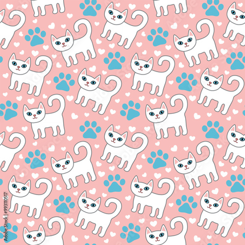 Seamless pattern with cute colorful Kittens. Creative childish texture. Great for fabric, textile Vector Illustration