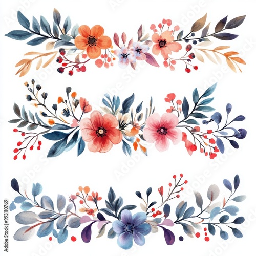 Watercolor Floral Borders.