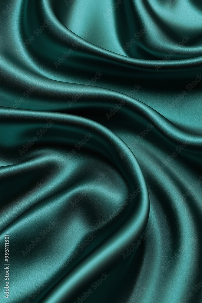 Fototapeta premium Abstract emerald dark green silky wavy smooth fabric material background. Vertical (2:3)