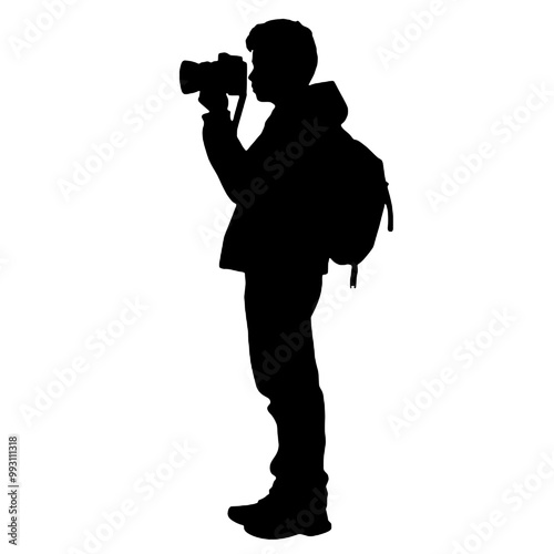 Photographer with Camera Silhouette Vector Illustration Transparent Background