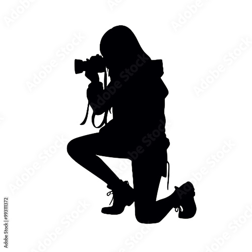 Photographer in Action Silhouette Vector Illustration Transparent Background