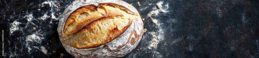 Artisan Bread with Crisp Crust Resting on a Stone Slab Artisan Bread with Crisp Crust Resting on a Stone Slab