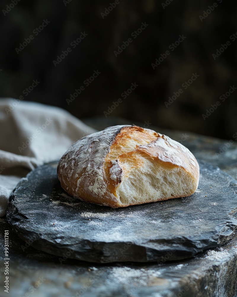 Artisan Bread with Crisp Crust Resting on a Stone Slab Artisan Bread with Crisp Crust Resting on a Stone Slab