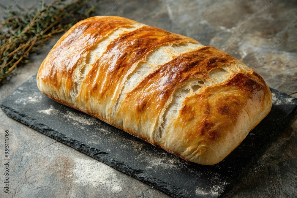 Artisan Bread with Crisp Crust Resting on a Stone Slab Artisan Bread with Crisp Crust Resting on a Stone Slab