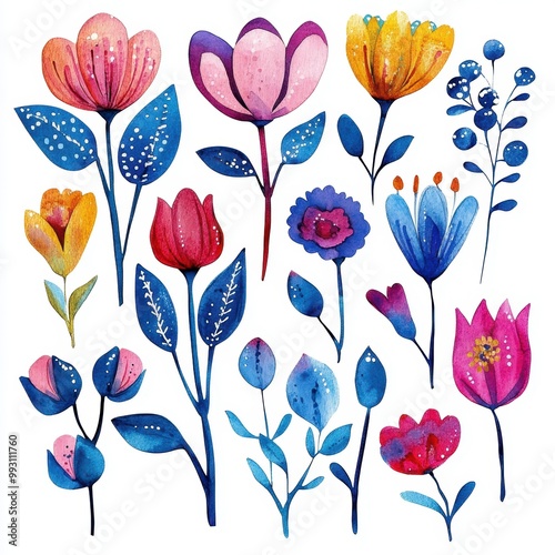 Watercolor Floral Elements.