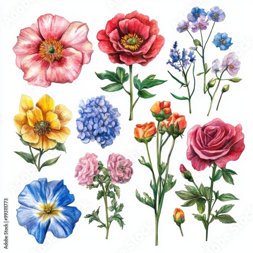 Wallpaper Mural Watercolor Floral Set. Torontodigital.ca