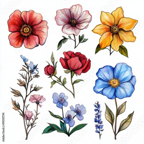 Watercolor Floral Set.