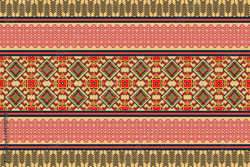 Traditional Geometric Folk Pattern - Ethnic Red and Black Design for Textiles, Home Decor, and Crafts