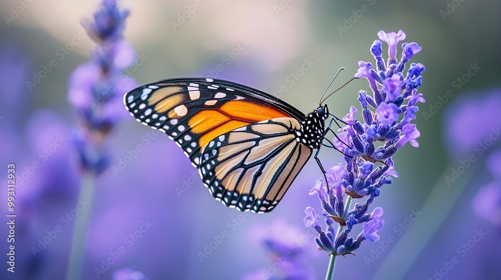 Obraz premium A sharp photo of a butterfly perched on a flower with a fuzzy backdrop
