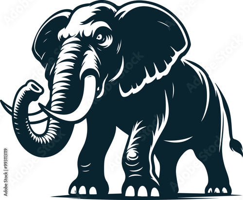 Angry Elephant Silhouette Vector file. on white background