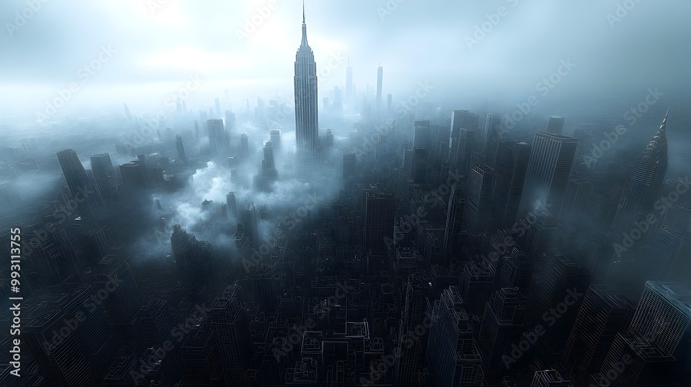 Obraz premium Commanding Bird's-Eye View of a Sprawling Modern Metropolis in Cinematic Monochrome