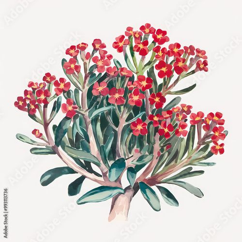 pink and red  table rose flowers , sun flower, purslane, plant and flowers, portulaca grandflora, watercolor illustration, isolated on white background  photo