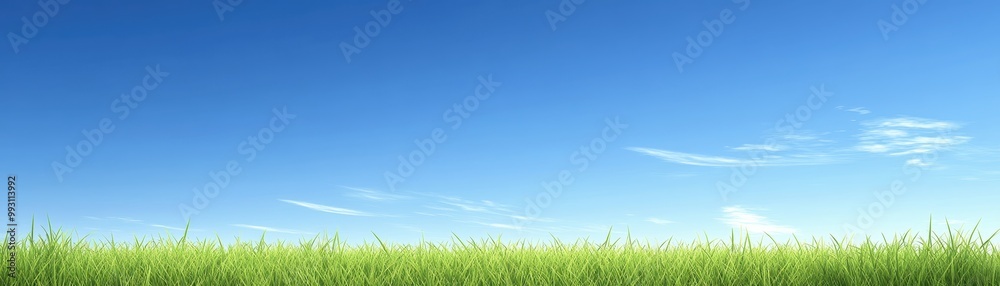 Clear Blue Sky with Fresh Green Grass Horizon - Perfect for Nature and Outdoor Themes Clear Blue Sky with Fresh Green Grass Horizon - Perfect for Nature and Outdoor Themes