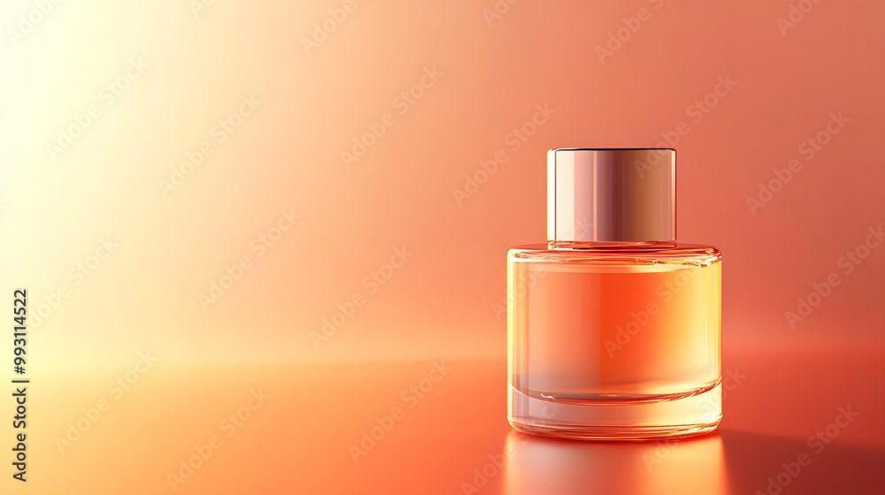 Glass Bottle of Perfume on an Orange Gradient Background Glass Bottle of Perfume on an Orange Gradient Background
