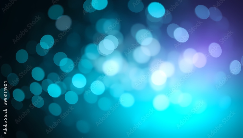 Fototapeta premium Teal and Aqua Bokeh Lights on Black Gradient Dreamlike Abstract Design