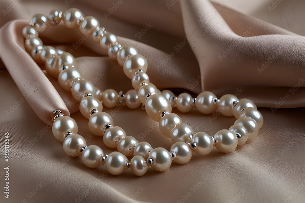 Pearl Necklace on satin ( A string of pearls laying delicately on smooth satin fabric) Pearl Necklace on satin ( A string of pearls laying delicately on smooth satin fabric)