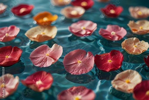 Flower petals in water ( rose petals gently floating in a pool of water) photo