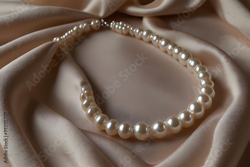 Pearl Necklace on satin ( A string of pearls laying delicately on smooth satin fabric)