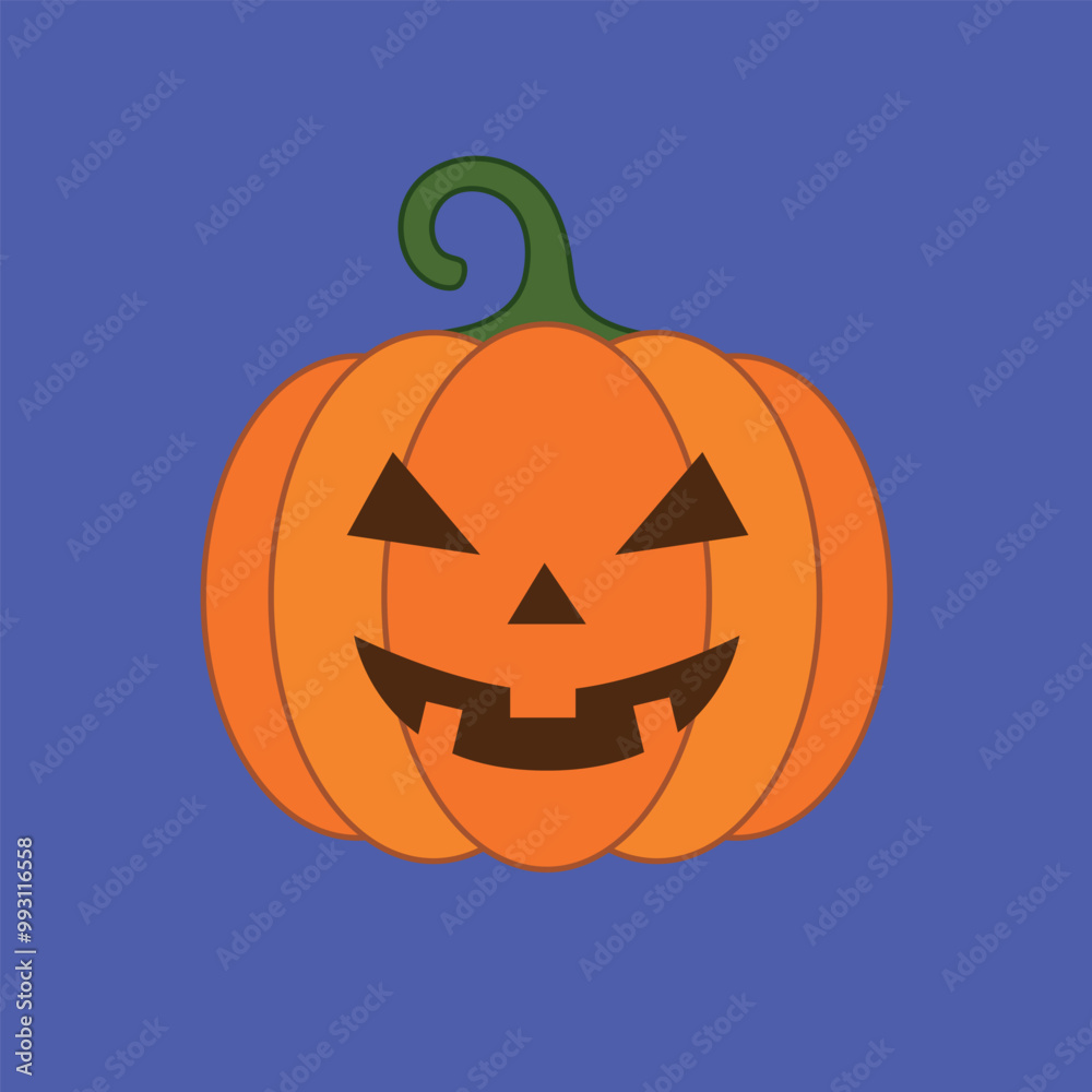 Orange halloween head Jack pumpkin with happy face. Flat vector color icon for apps and websites. Isolated illustration on blue background. Orange halloween head Jack pumpkin with happy face. Flat vector color icon for apps and websites. Isolated illustration on blue background.