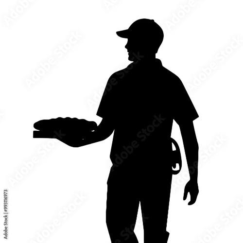 Pizza Delivery Worker Silhouette Vector Illustration Transparent Background