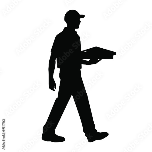 Courier Holding Pizza Box Silhouette Vector Illustration Transparent Background