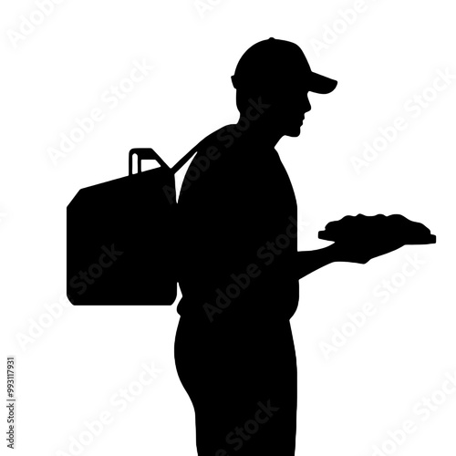 Pizza Delivery Guy Silhouette Vector Illustration Transparent Background