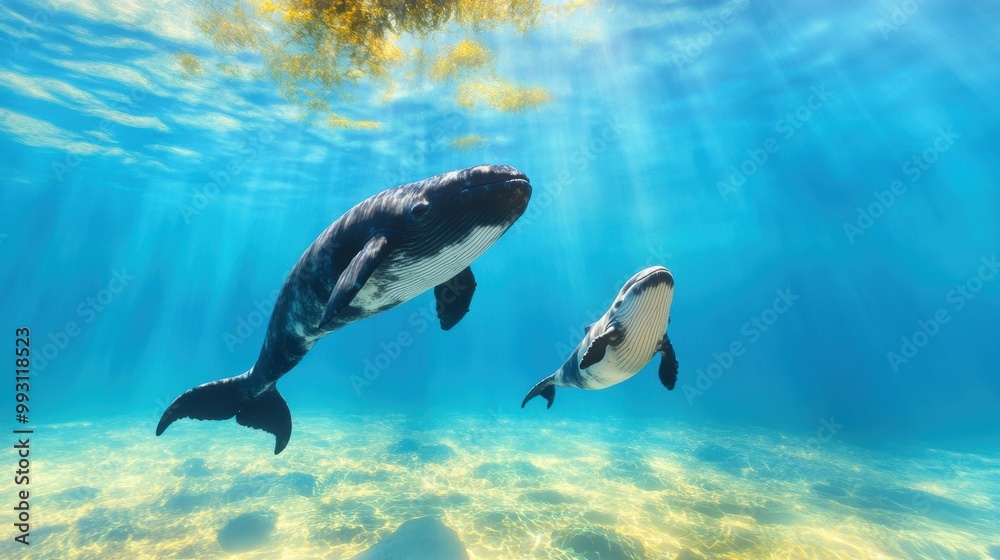 Obraz premium Majestic Whales Swimming in Clear Blue Ocean