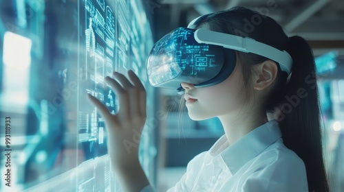 Young School Girl in Virtual Reality