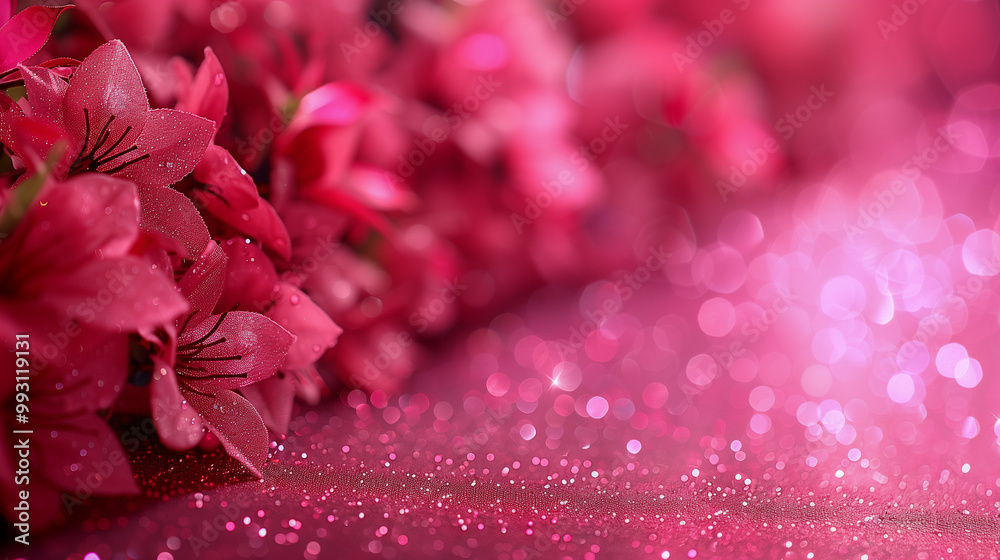 Fototapeta premium Vibrant Pink Flowers with Glittering Bokeh Background..