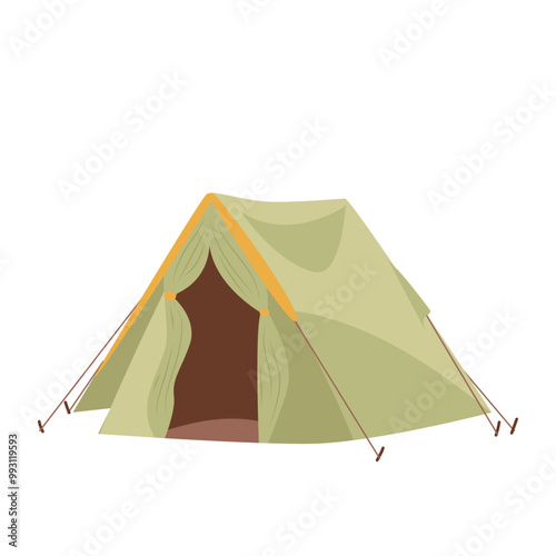 Hiking tent in flat design. Camping protective textile shelter in trip. Vector illustration isolated.