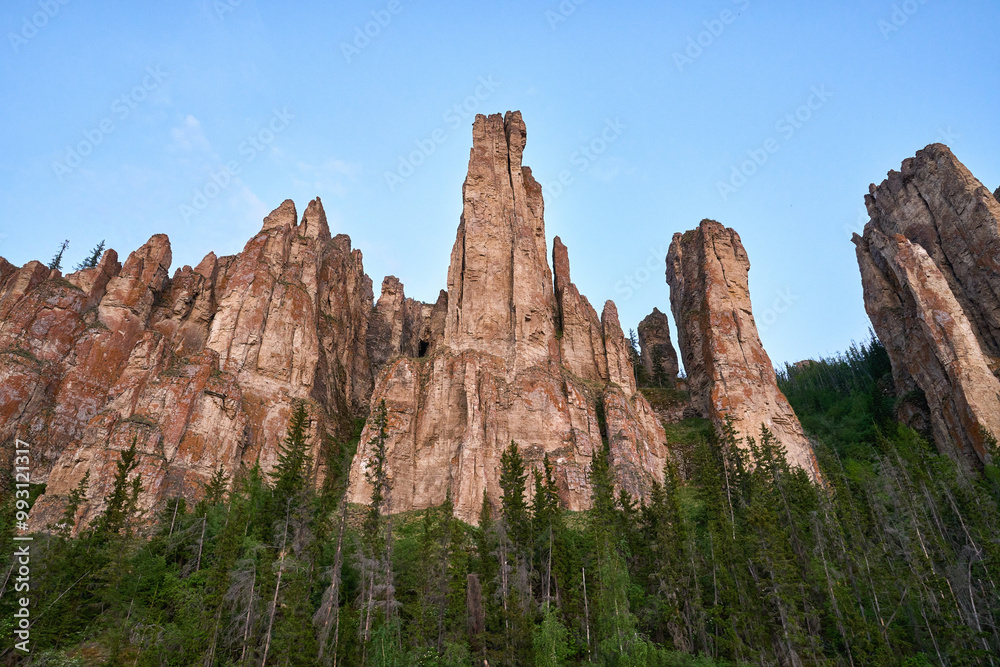 The Lena Pillars rock formation along Lena river in Yakutia, Russia The Lena Pillars rock formation along Lena river in Yakutia, Russia