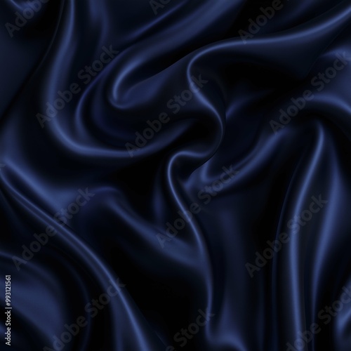 Abstract night blue silky wavy smooth fabric material background. Square image