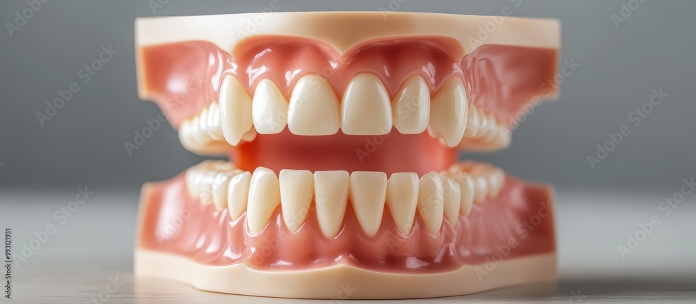 Close-Up of Dental Model Showing Human Teeth and Gums for Medical and Educational Purposes Close-Up of Dental Model Showing Human Teeth and Gums for Medical and Educational Purposes