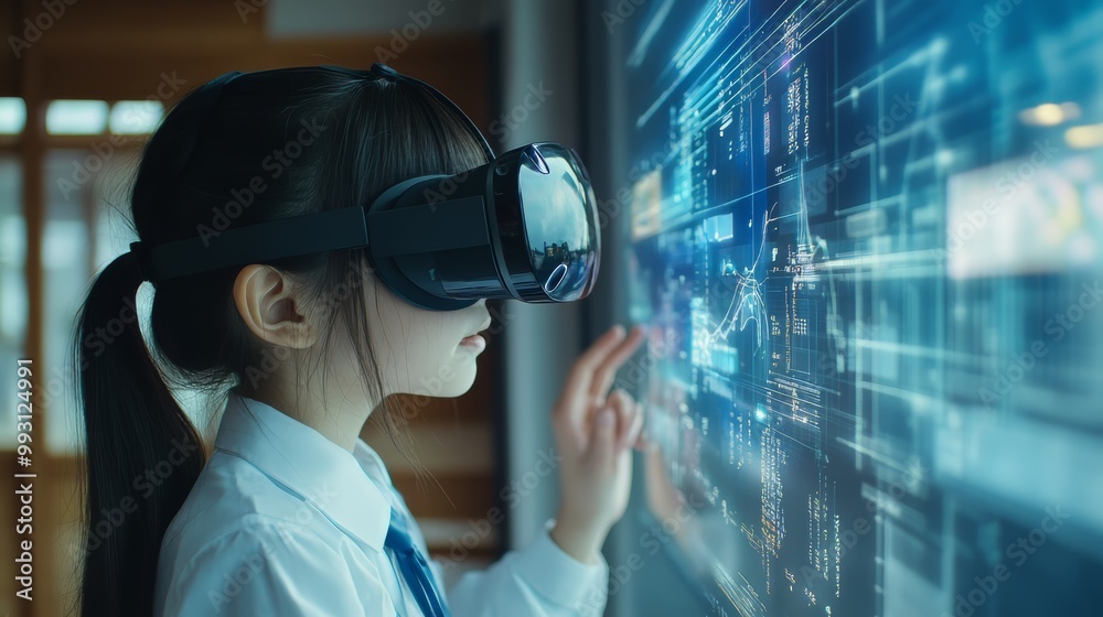 Young School Girl Exploring Virtual Reality Young School Girl Exploring Virtual Reality