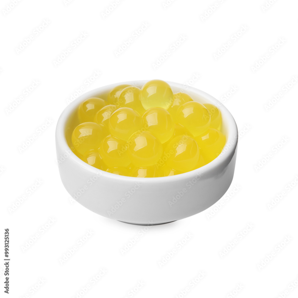 Bright tapioca pearls in bowl isolated on white Bright tapioca pearls in bowl isolated on white