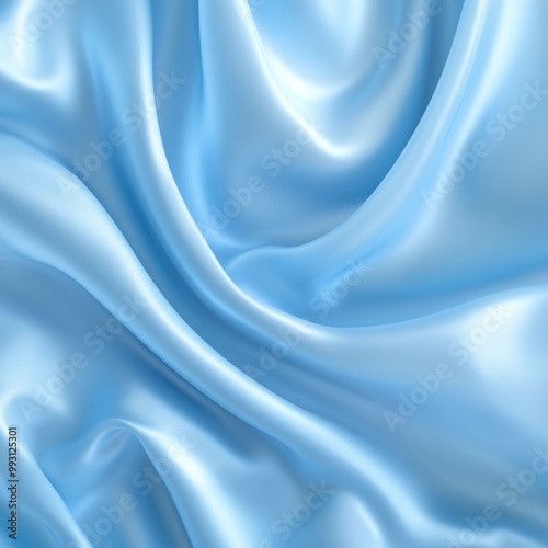 Abstract sky blue silky wavy smooth fabric material background. Square image