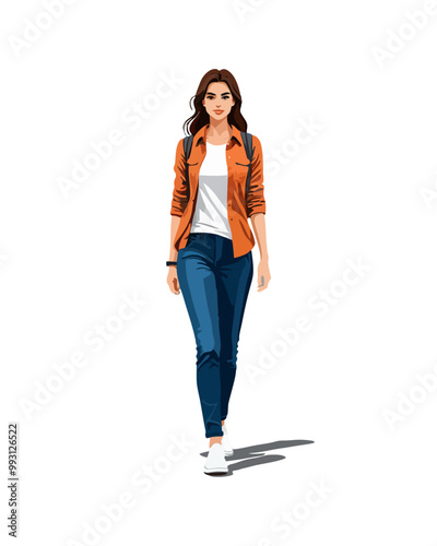 Detailed flat vector people and illustration, woman with casual outfit