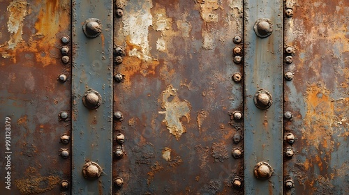 Rusty Metal Panel with Peeling Paint and Rivets