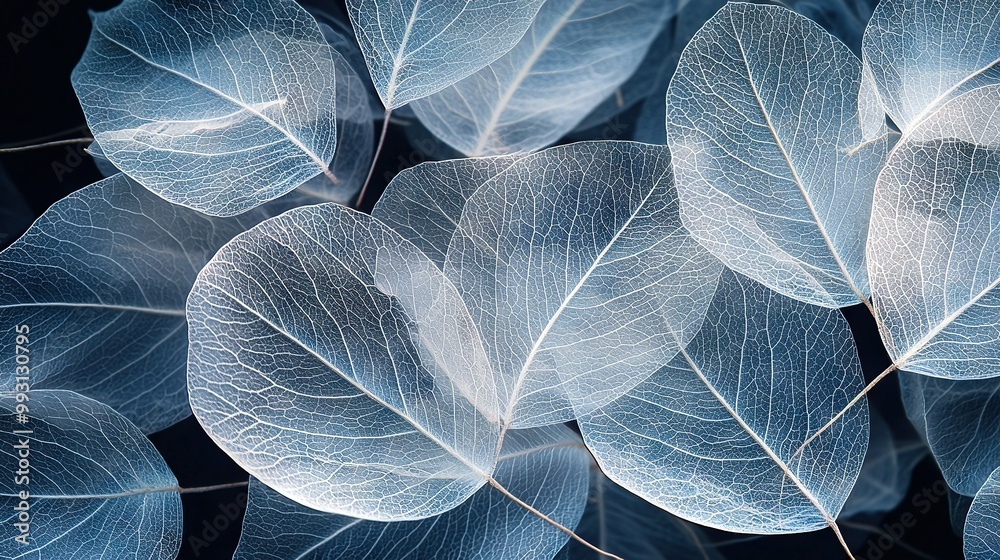 Obraz premium A sharp close-up of black-backgrounded leaves, blurred and in focus in the foreground