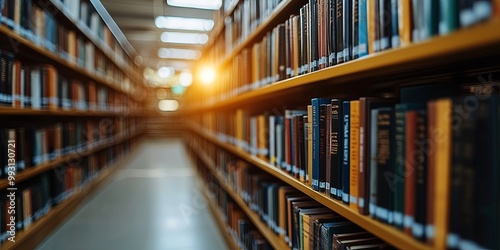 Rows of Books Line the Shelves of a Library, Creating an Atmosphere of Knowledge and Quiet Reflection