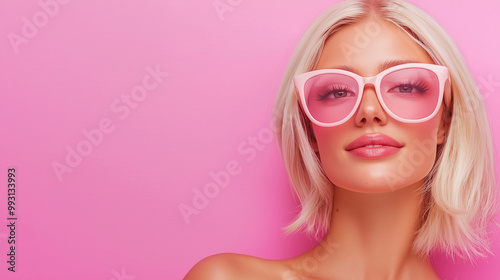 Stunning Blonde Woman in Pink Sunglasses - Fashion Portrait