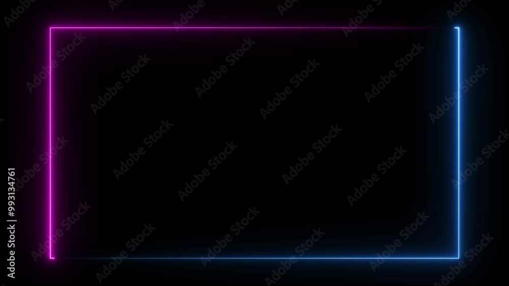 Neon Square rectangle picture frame with two tone neon color motion graphic on isolated black background. Various light moving for overlay element. Neon Square rectangle picture frame with two tone neon color motion graphic on isolated black background. Various light moving for overlay element.