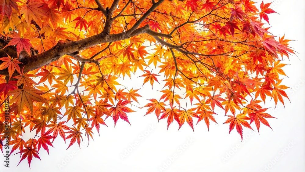 Japanese maple tree in its vibrant fall season captured from a tilted angle against a clean white background, fall foliage, autumn, vibrant, tree, yellow, peaceful, white background Japanese maple tree in its vibrant fall season captured from a tilted angle against a clean white background, fall foliage, autumn, vibrant, tree, yellow, peaceful, white background
