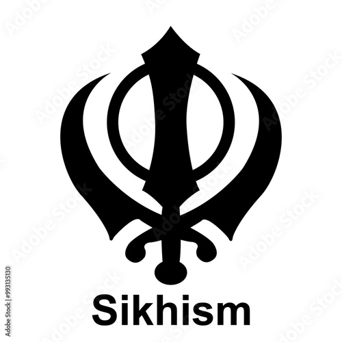 Khanda is a symbol Sikhism. Khanda symbolizes the unity Sikhs. Strength and courage. Justice and equality. Balance between spiritual and worldly life. photo