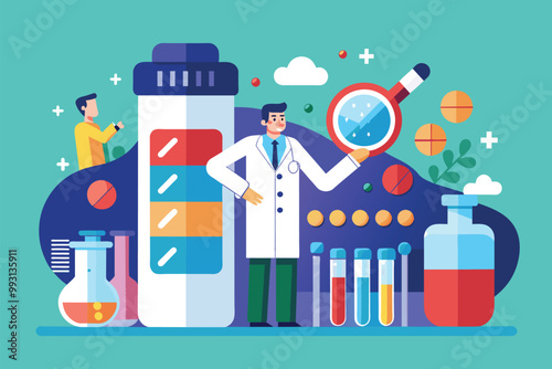 A doctor assesses medicine dosage while conducting research in a laboratory surrounded by equipment, Doctor's medicine dosage is not changing, it remains the same.